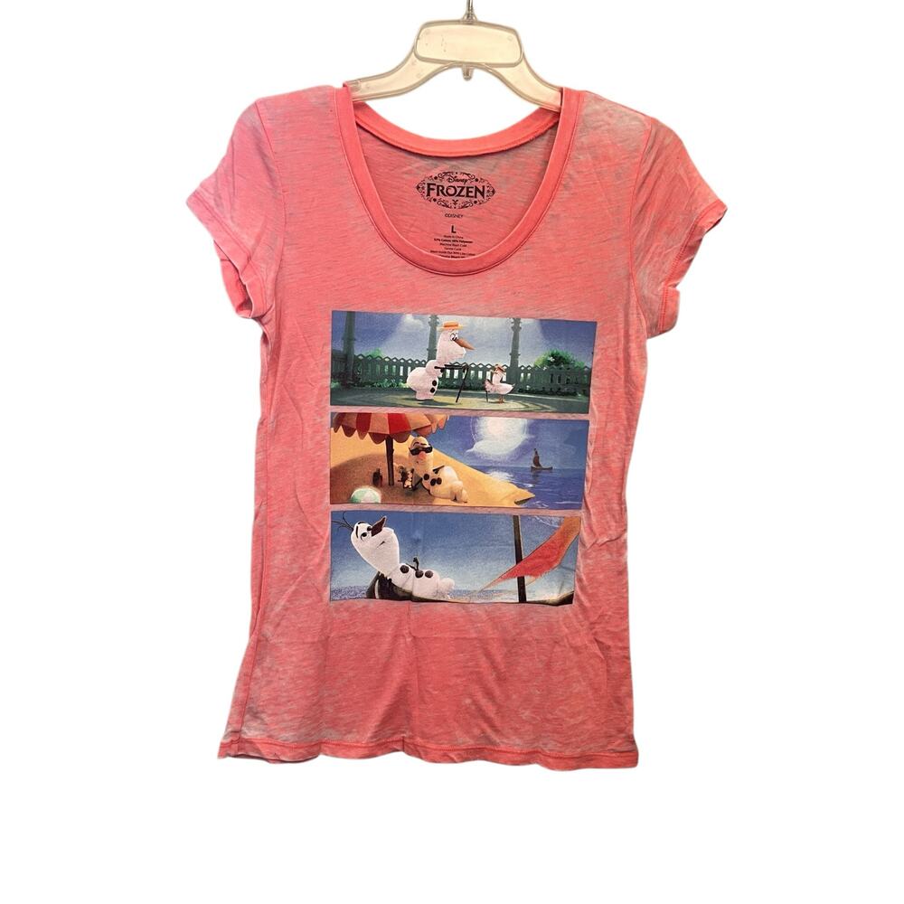 Disney Frozen Olaf T Shirt Sheer Womens Size Large Pink Cap Sleeves